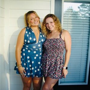 Free People blue Dress with White Polka Dots